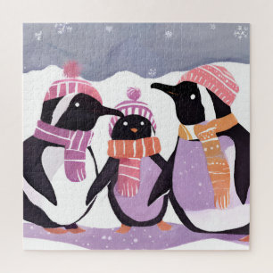Puzzle Amis Manchots de Noël Aquarelle d'Hiver