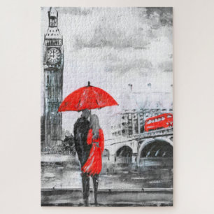 Puzzle Amour rouge et gris - parapluie