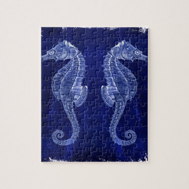 Puzzle amoureux de la plage littoral océan bleu hippocamp (Vertical)