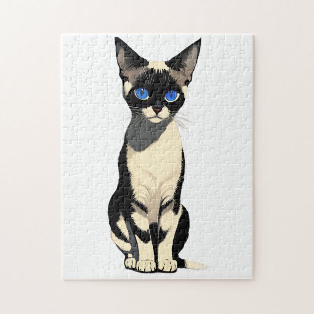 Puzzle Amoureux des chats Siamese Cat Art bleu (Vertical)