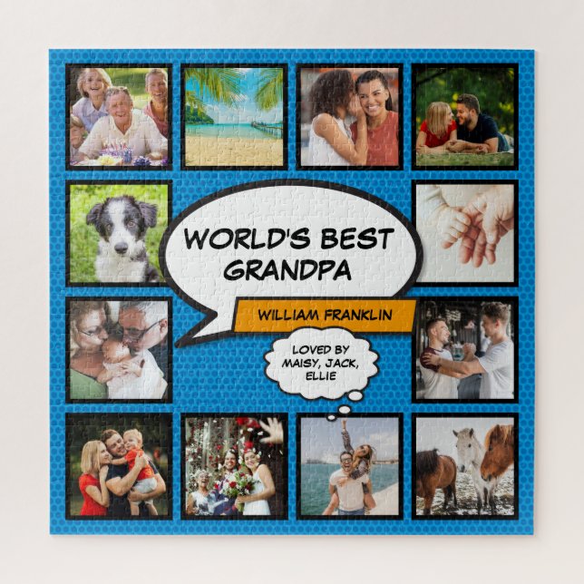 Puzzle Amusants Grand-Père bande dessinée Bleu Photo Coll (Vertical)