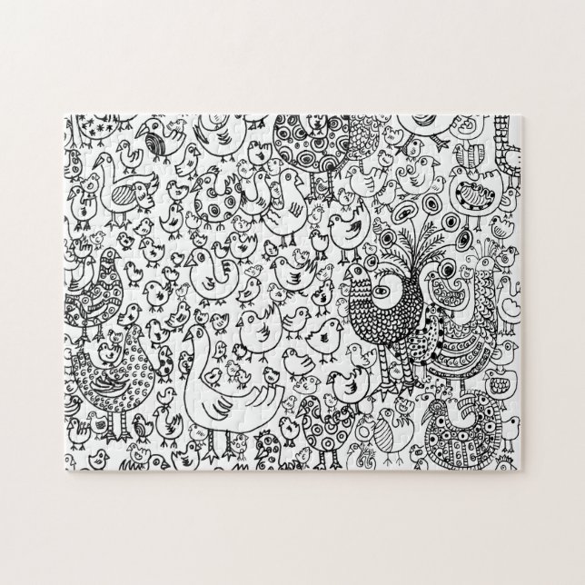 Puzzle Amusants Noir et Blanc Oiseaux Motif décoratifs (Horizontal)