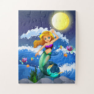 Puzzle Amusement de petite sirène sous la pleine lune pou