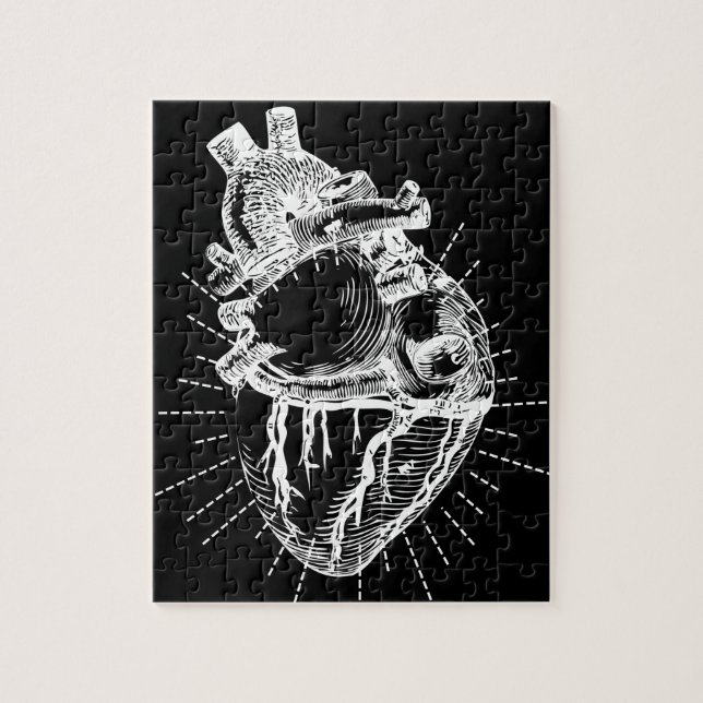 Puzzle anatomique noir et blanc de coeur (Vertical)