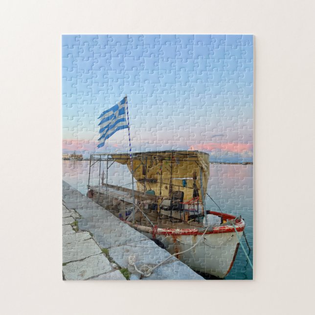Puzzle Ancien bateau de pêche drapeau grec Zakynthos Grèc (Vertical)