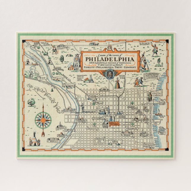 Puzzle Ancienne carte de Philadelphie 16x20  (Horizontal)
