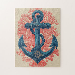 Puzzle Ancre nautique vintage avec corail