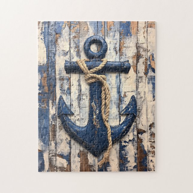 Puzzle Ancre sur les planches de bois rustique (Vertical)