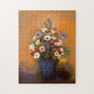 Puzzle Anémones vintages et lilas dans un vase bleu