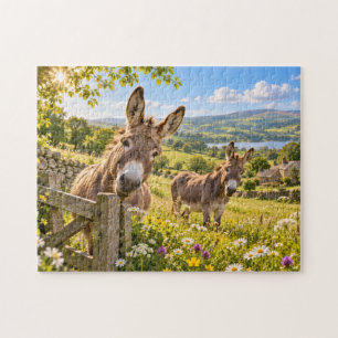 Puzzle Ânes Campagne Prairie Paysage Pastoral