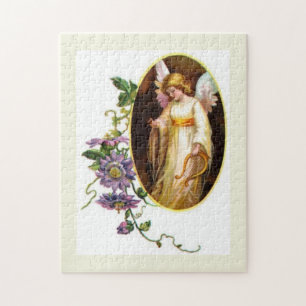 Puzzle Ange avec harpe et fleurs de clématite