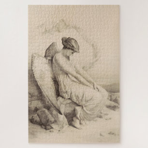 Puzzle ange chrétien assis sur une pierre