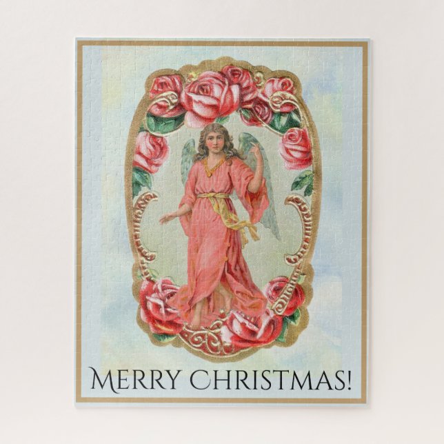 Puzzle Ange victorien de Noël encadré par Red Roses Gold (Vertical)