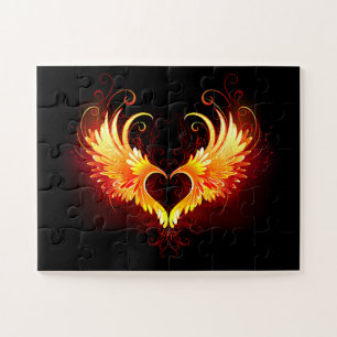 Puzzle Angel Fire Heart with Wings