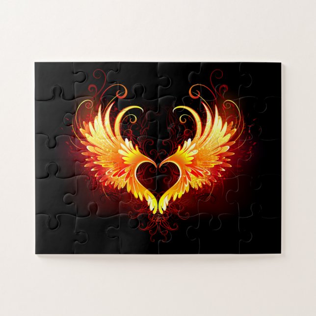 Puzzle Angel Fire Heart with Wings (Horizontal)