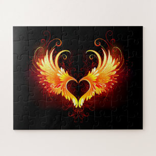 Puzzle Angel Fire Heart with Wings