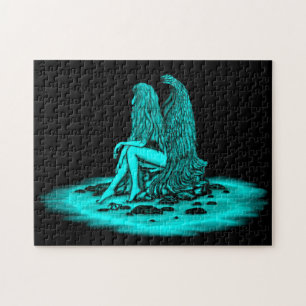 Puzzle Angel, perdu dans la pensée, noir et vert Design