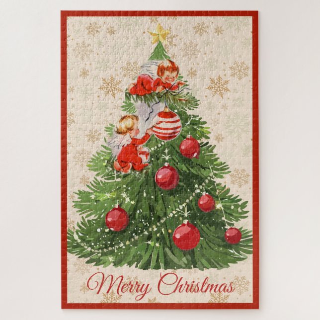 Puzzle Angels Decorating the Christmas Tree (Vertical)