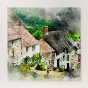 Puzzle anglais, Angleterre, village, maisons, campagne, c