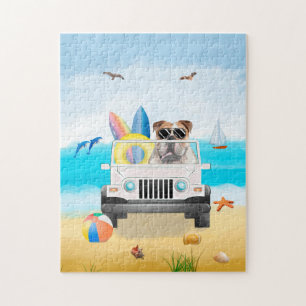 Puzzle anglais bulldog Driving on Beach
