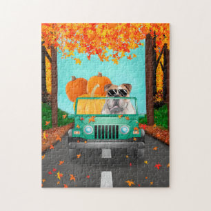 Puzzle Anglais Bulldog Fall Citrouille