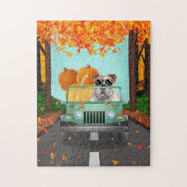 Puzzle Anglais Bulldog Fall Citrouille (Vertical)