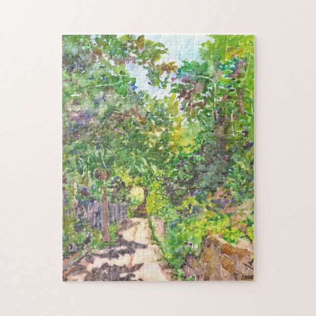 Puzzle anglais d'aquarelle de ruelle de pays (Vertical)