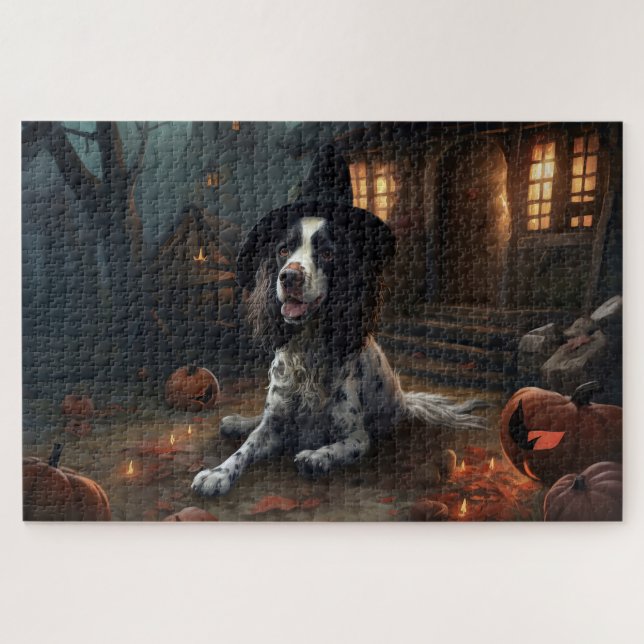 Puzzle Anglais Springer espagnol Citrouille Halloween eff (Horizontal)