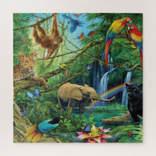 Puzzle Animals living together throw pillow
