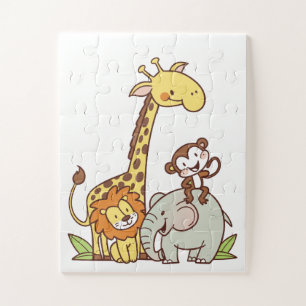 Puzzle Animaux caricaturaux mignons - Giraffe, Lion & Sin