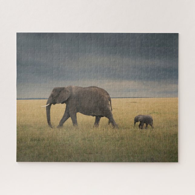 Puzzle Animaux de bébés cutest | African Elephant Family (Horizontal)