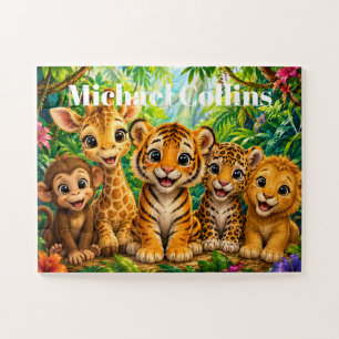 Puzzle Animaux de jungle pour bébé avec nom personnalisé
