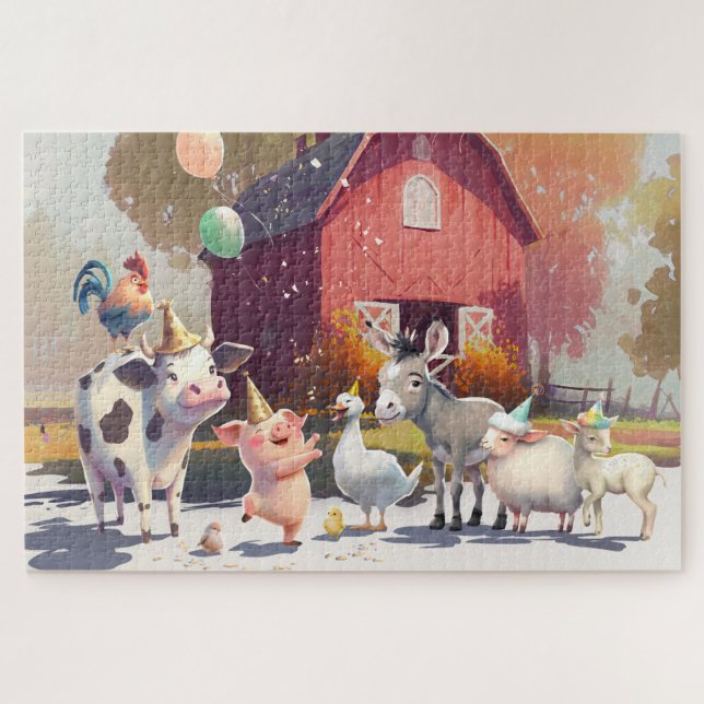 Puzzle Animaux de la ferme Écorce Oie Oie Cow (Horizontal)