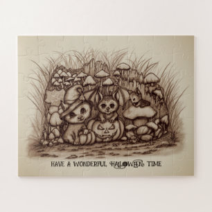 Puzzle Animaux mignons attendant Halloween