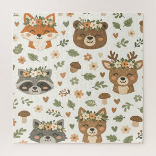 Puzzle Animaux mignons de la forêt motif floral