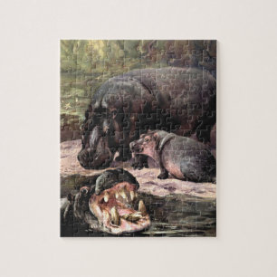 Puzzle Animaux Sauvages Vintage, Hippopotame par CE Swan