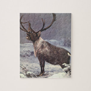 Puzzle Animaux Sauvages Vintage, Renne Caribou par CE Swa