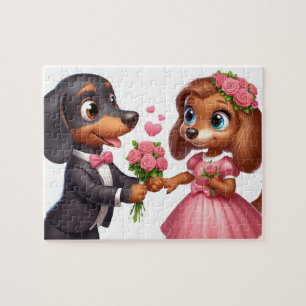 Puzzle Animé Dachshund Valentine
