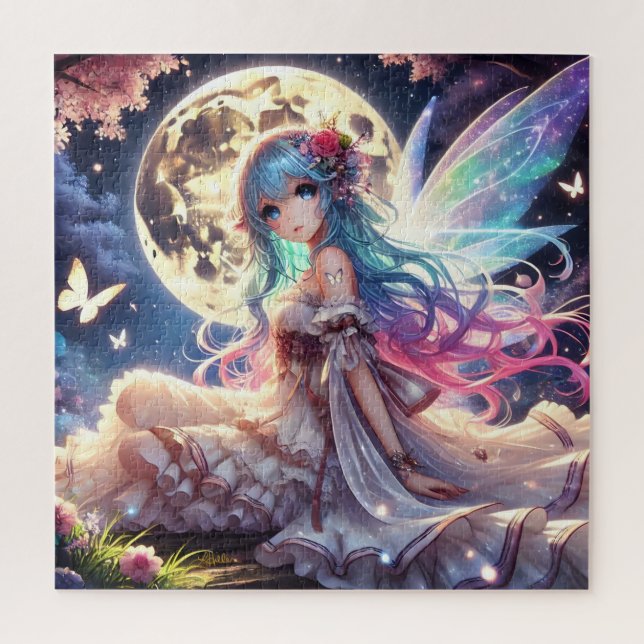 Puzzle Anime Girl Moon Fairy Princesse dans le jardin (Vertical)