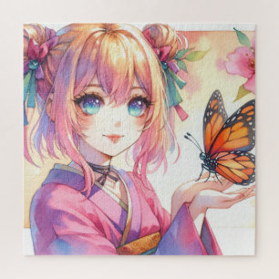 Puzzle Anime Girl tenant un papillon