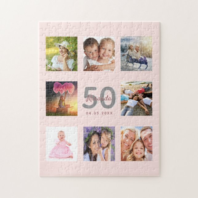 Puzzle Anniversaire 50 photo rose or rose (Vertical)