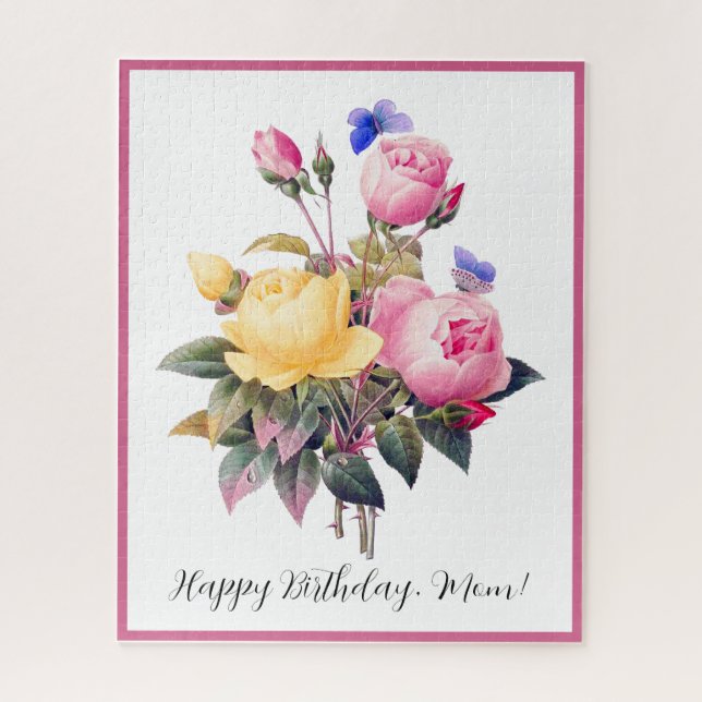 Puzzle Anniversaire Floral rose Roses Jaunes Violet Papil (Vertical)