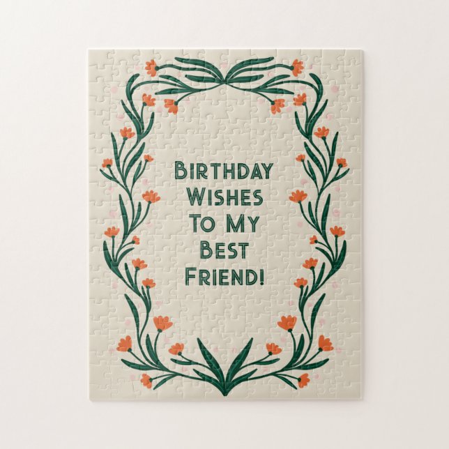 Puzzle Anniversaire Souhaite cadre floral élégant (Vertical)