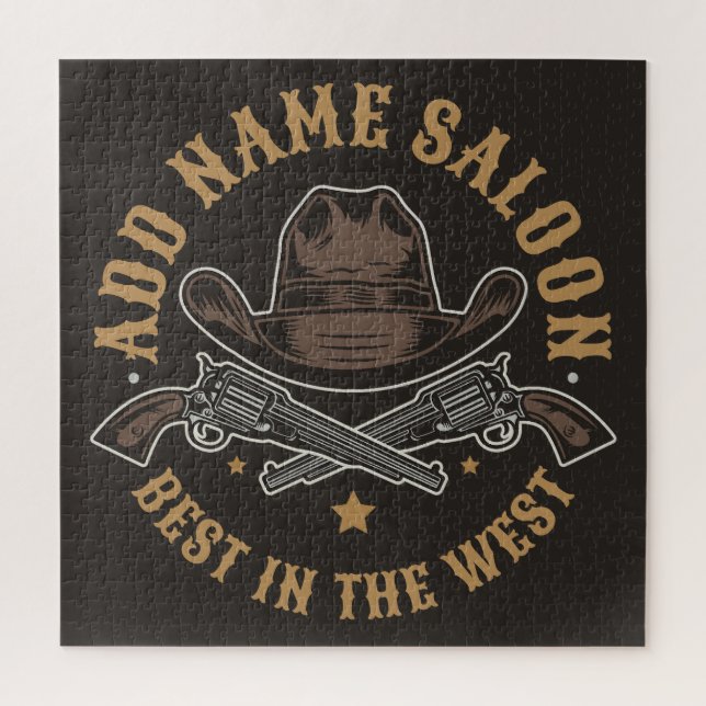 Puzzle Antique Cowboy Guns AJOUTER NOM Old Wild West Salo (Vertical)