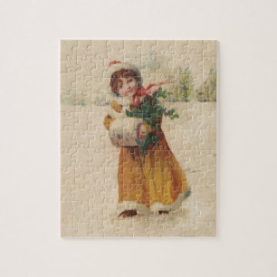 Puzzle Antique Fille de Noël Enfant d'hiver