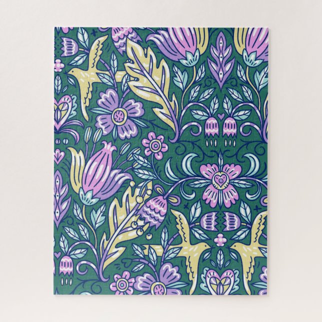 Puzzle Antique Style Flowers and Birds Pattern (Vertical)