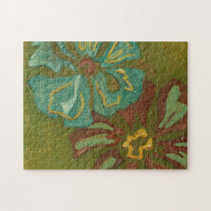 Puzzle Aqua et Fleurs orange brûlées sur Arrière - plan v