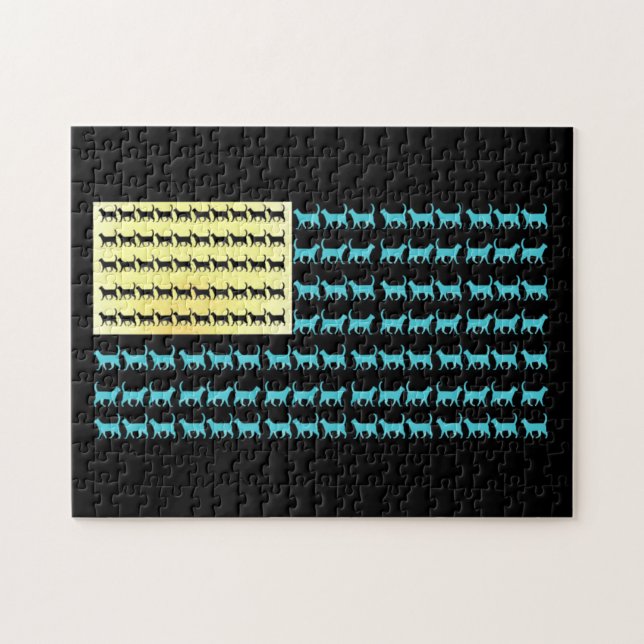 Puzzle Aqua noir et jaune drapeau américain 4 juillet cha (Horizontal)