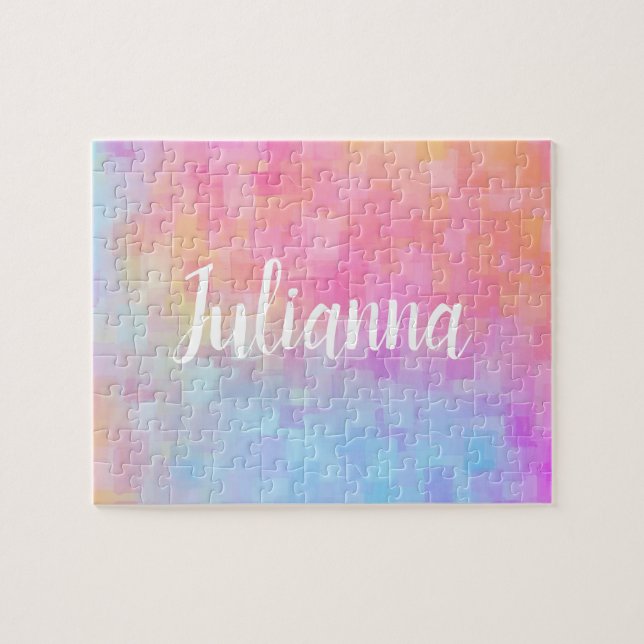 Puzzle Aquarelle Abstraite Pastel Rose Cute Personnalisée (Horizontal)
