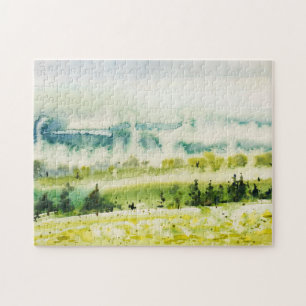 Puzzle Aquarelle Abstraite Paysage Vert Bleu